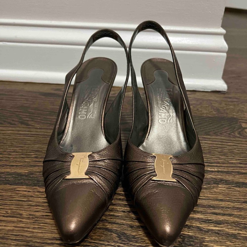 Ferragamo Bronze Low Heels